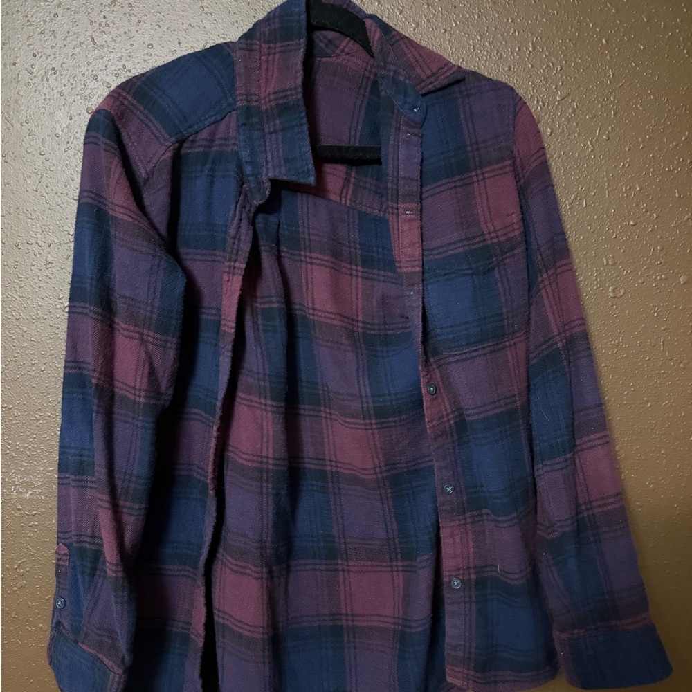 $5 for $20 item: Plaid Button-Up Shirt in Blue and Purple
